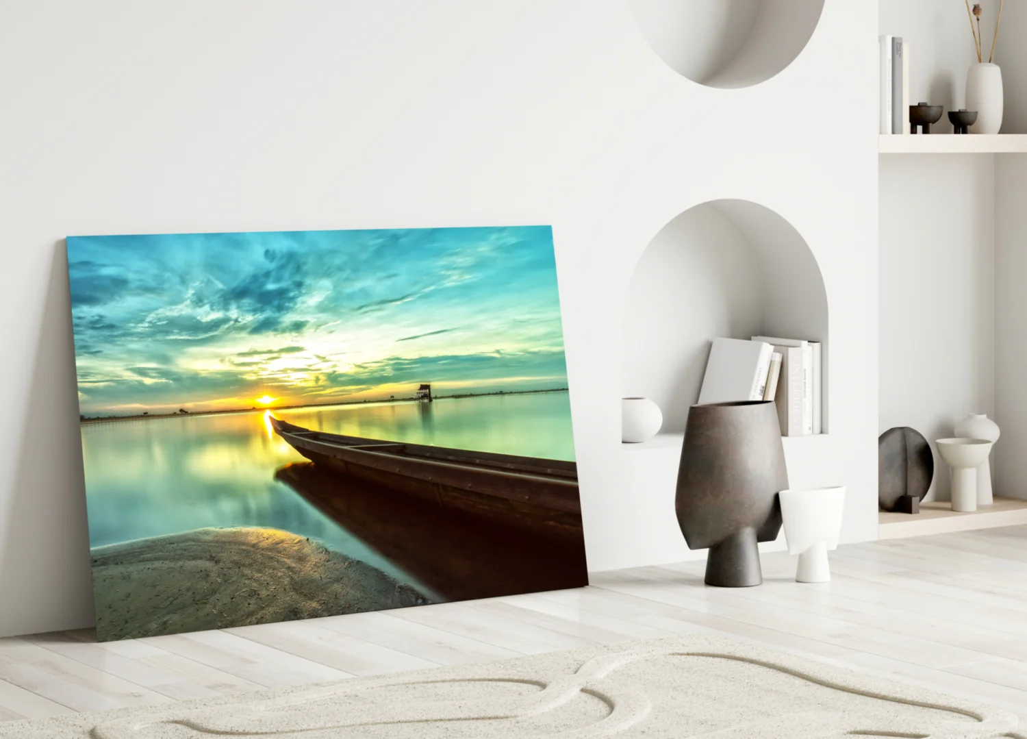 Kayak on the Beach and Sunset Glass Wall Art - Image 3