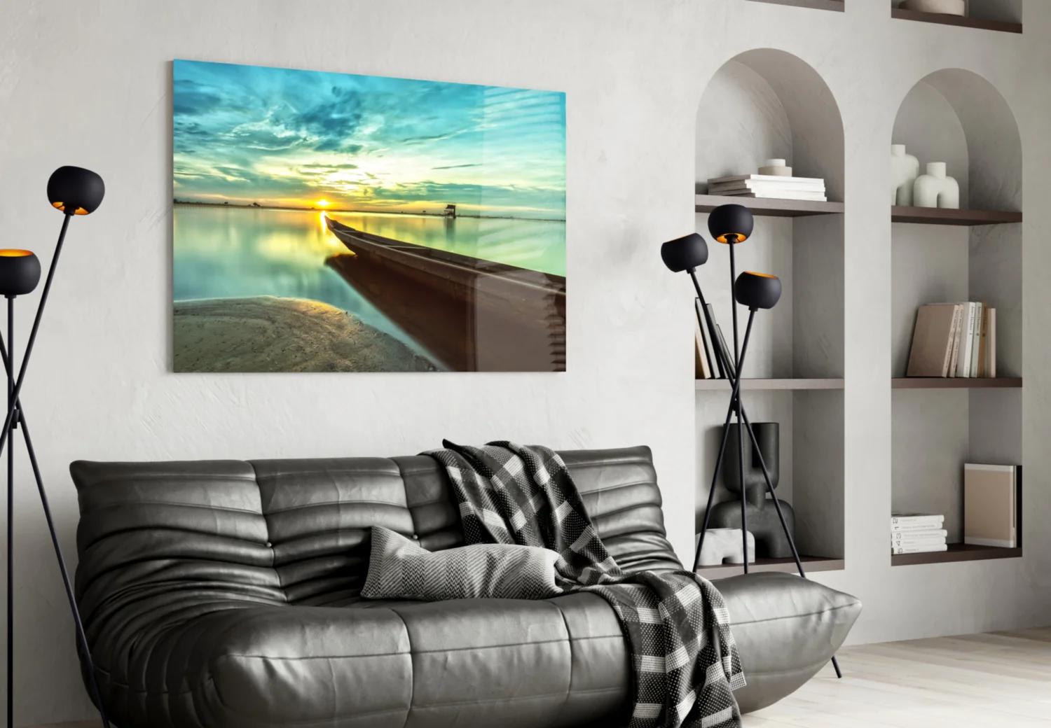 Kayak on the Beach and Sunset Glass Wall Art - Image 4