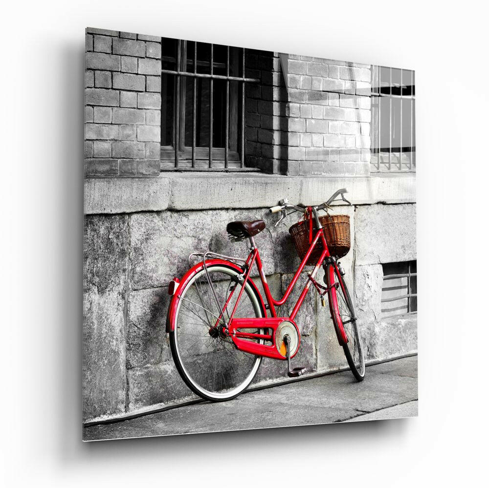 Red Bicycle Glass Wall Art - Image 2