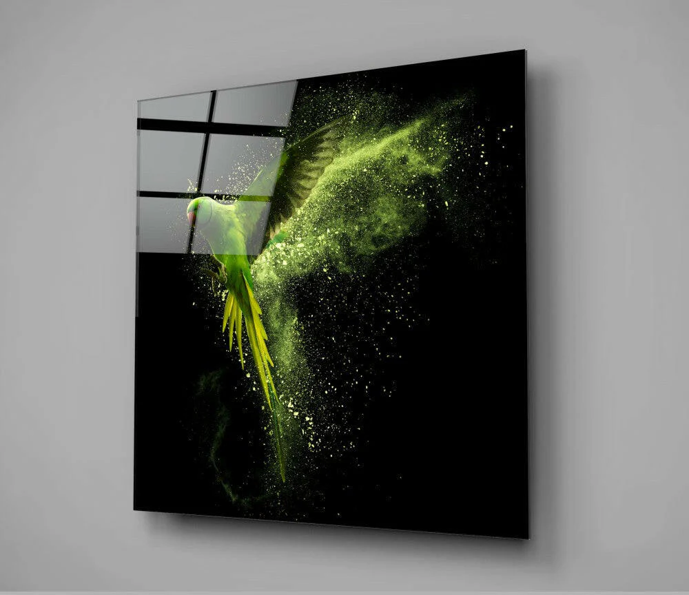 Green Parrot Glass Wall Art - Image 2