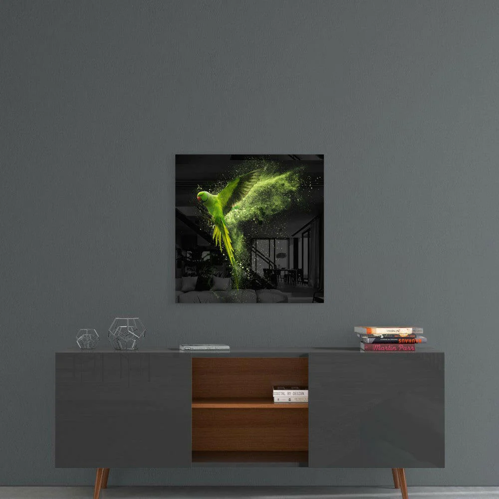 Green Parrot Glass Wall Art - Image 4