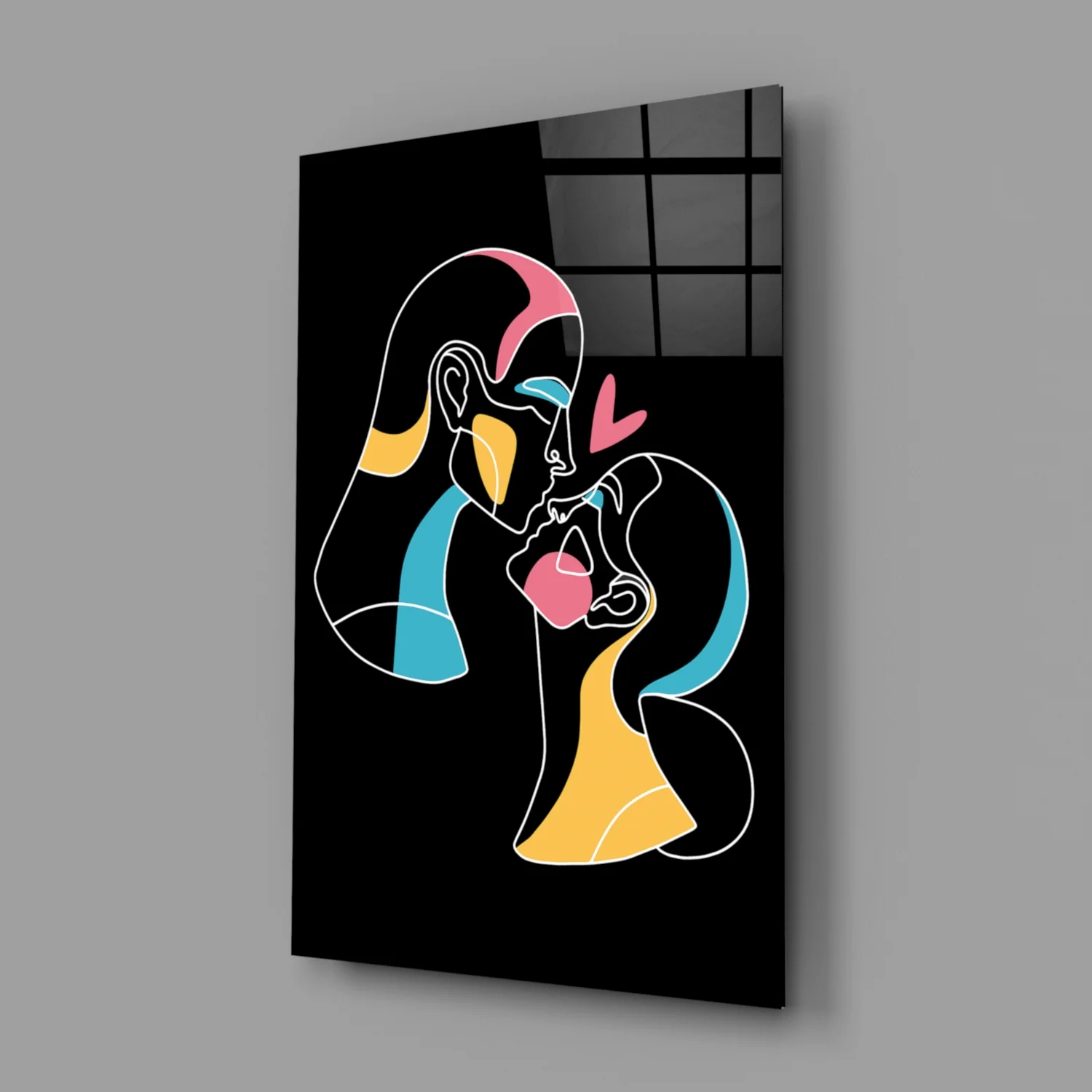 Kissing Couple Line Art Glass Wall Art - Image 2