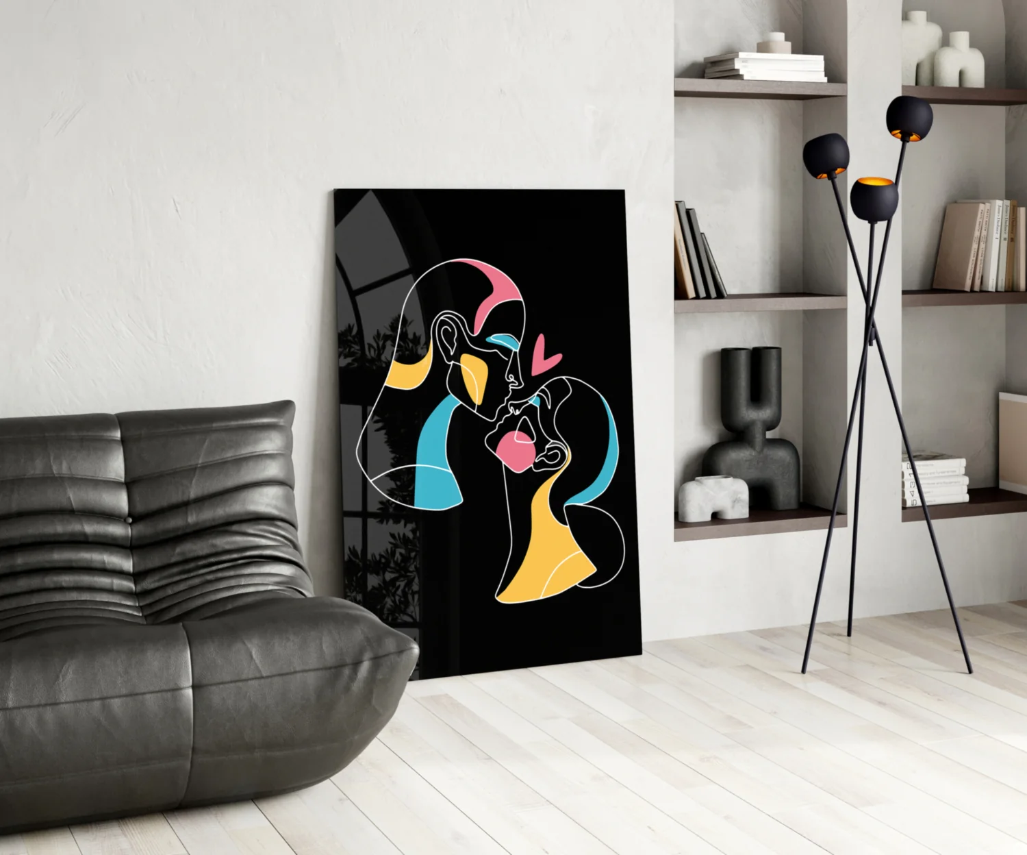 Kissing Couple Line Art Glass Wall Art - Image 5