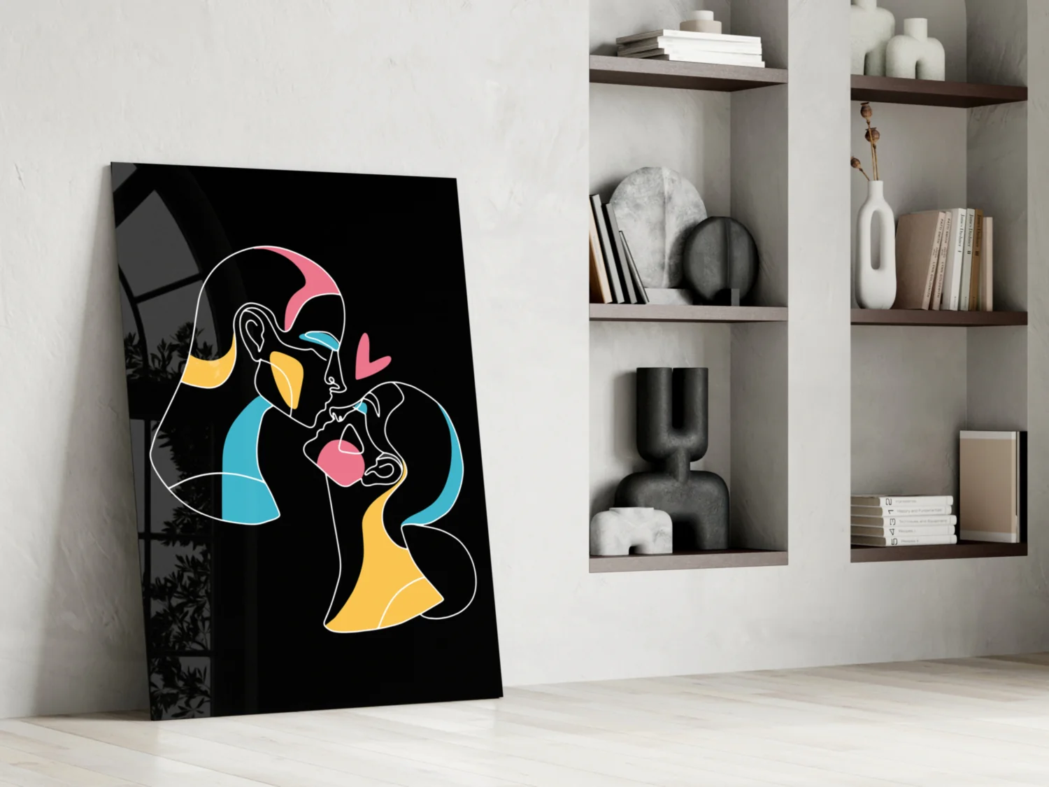 Kissing Couple Line Art Glass Wall Art - Image 6