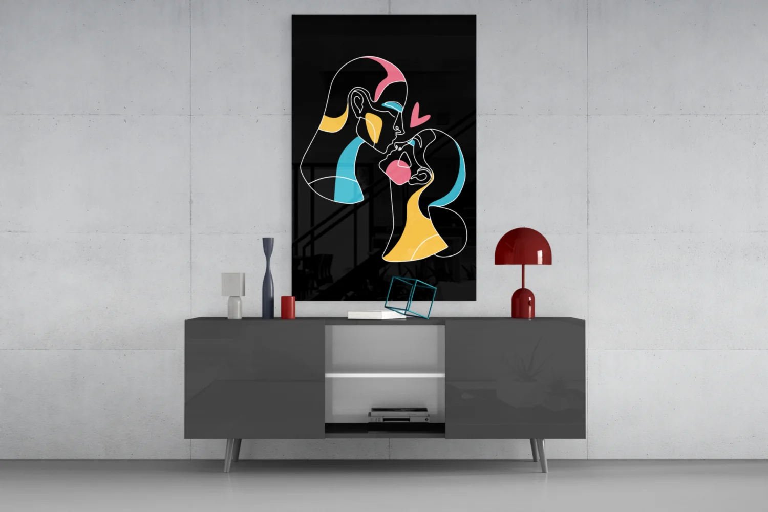 Kissing Couple Line Art Glass Wall Art - Image 8