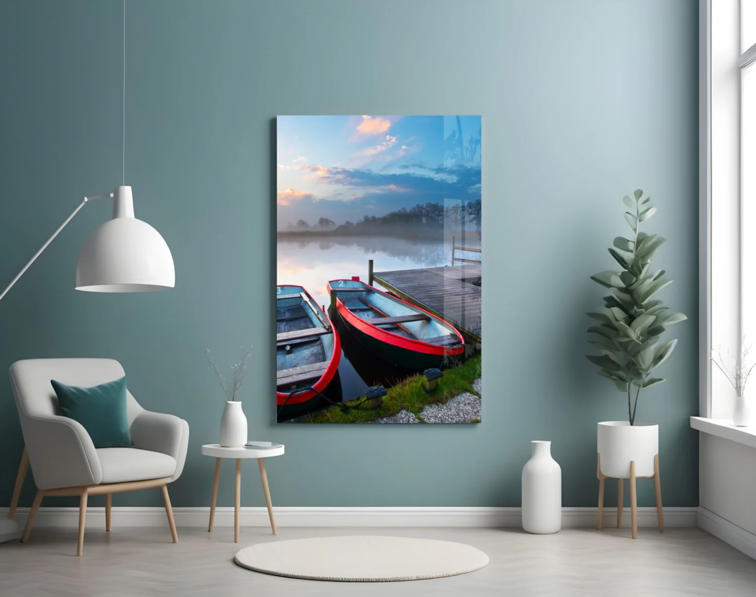 Lake and Boats Landscape Glass Wall Art - Image 4
