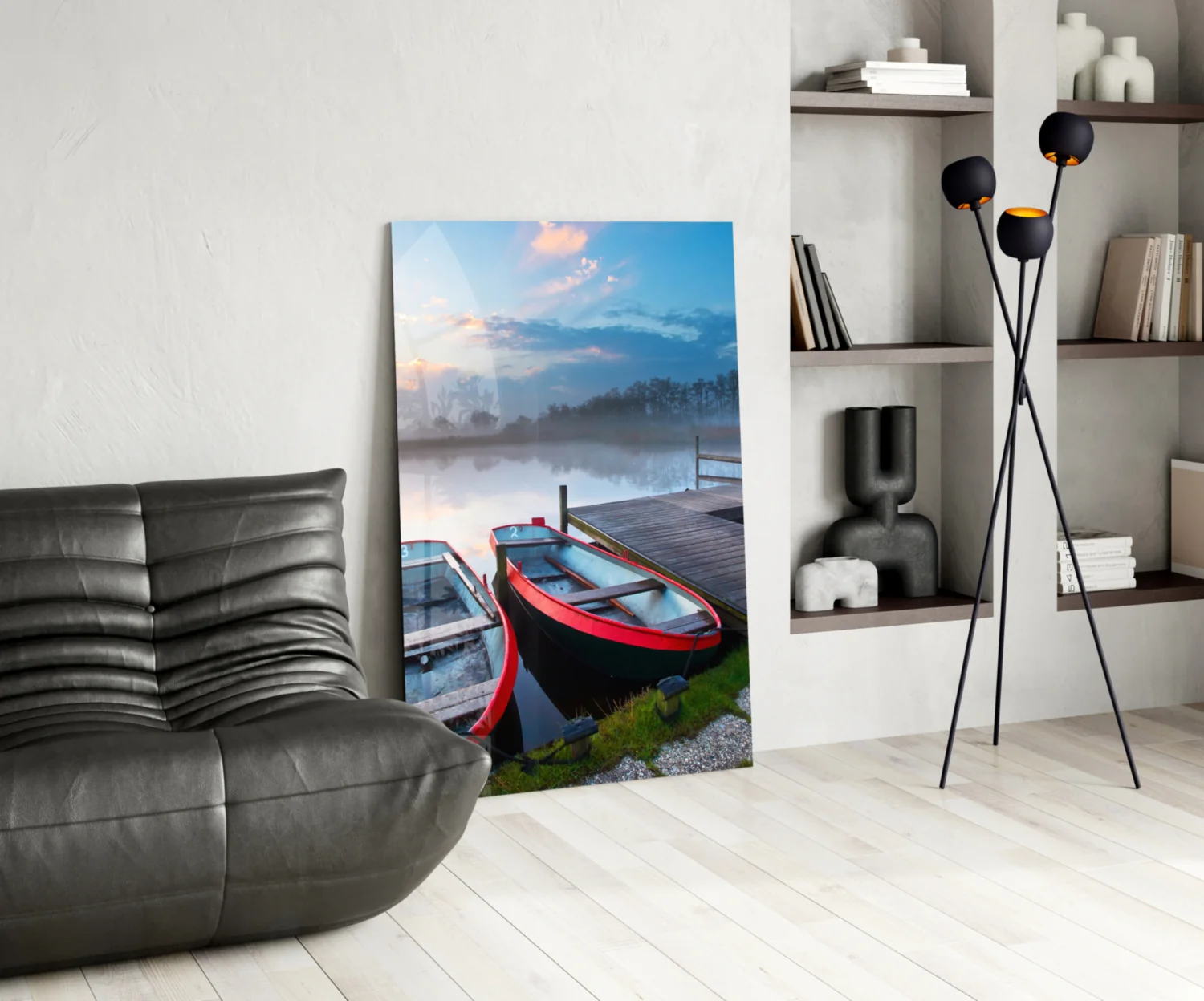 Lake and Boats Landscape Glass Wall Art - Image 5