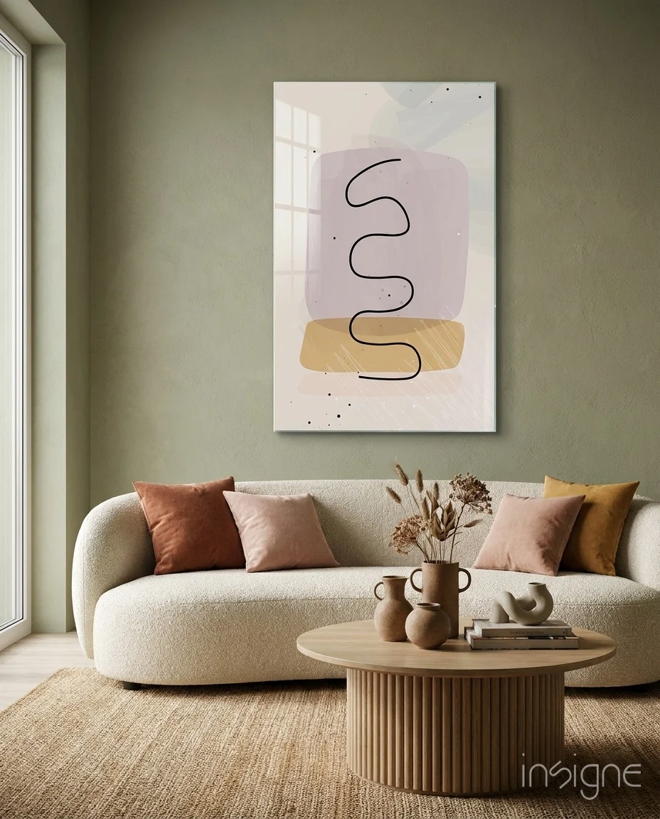 Lavender Mustard Squiggle Line Glass Wall Art