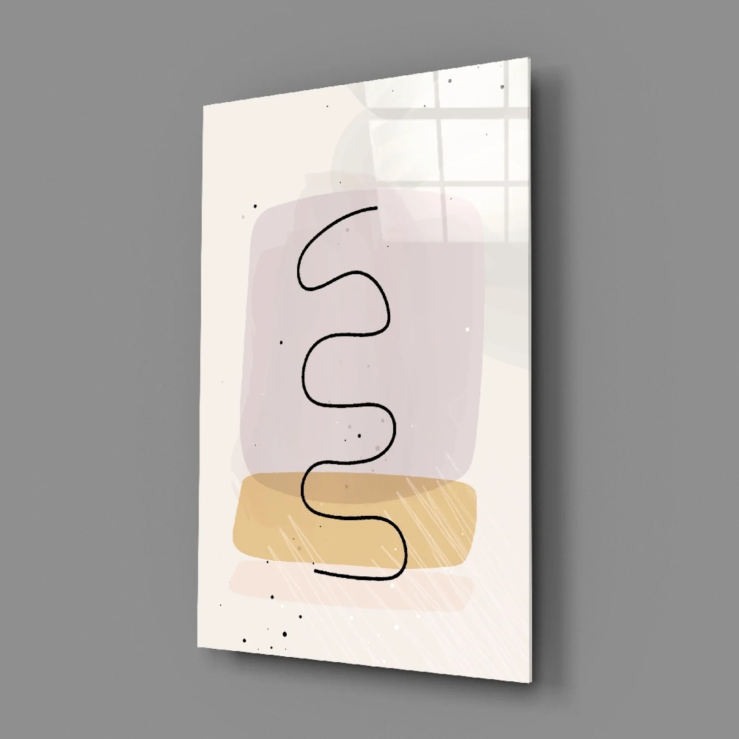 Lavender Mustard Squiggle Line Glass Wall Art - Image 3