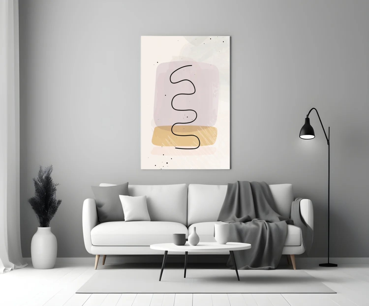 Lavender Mustard Squiggle Line Glass Wall Art - Image 4