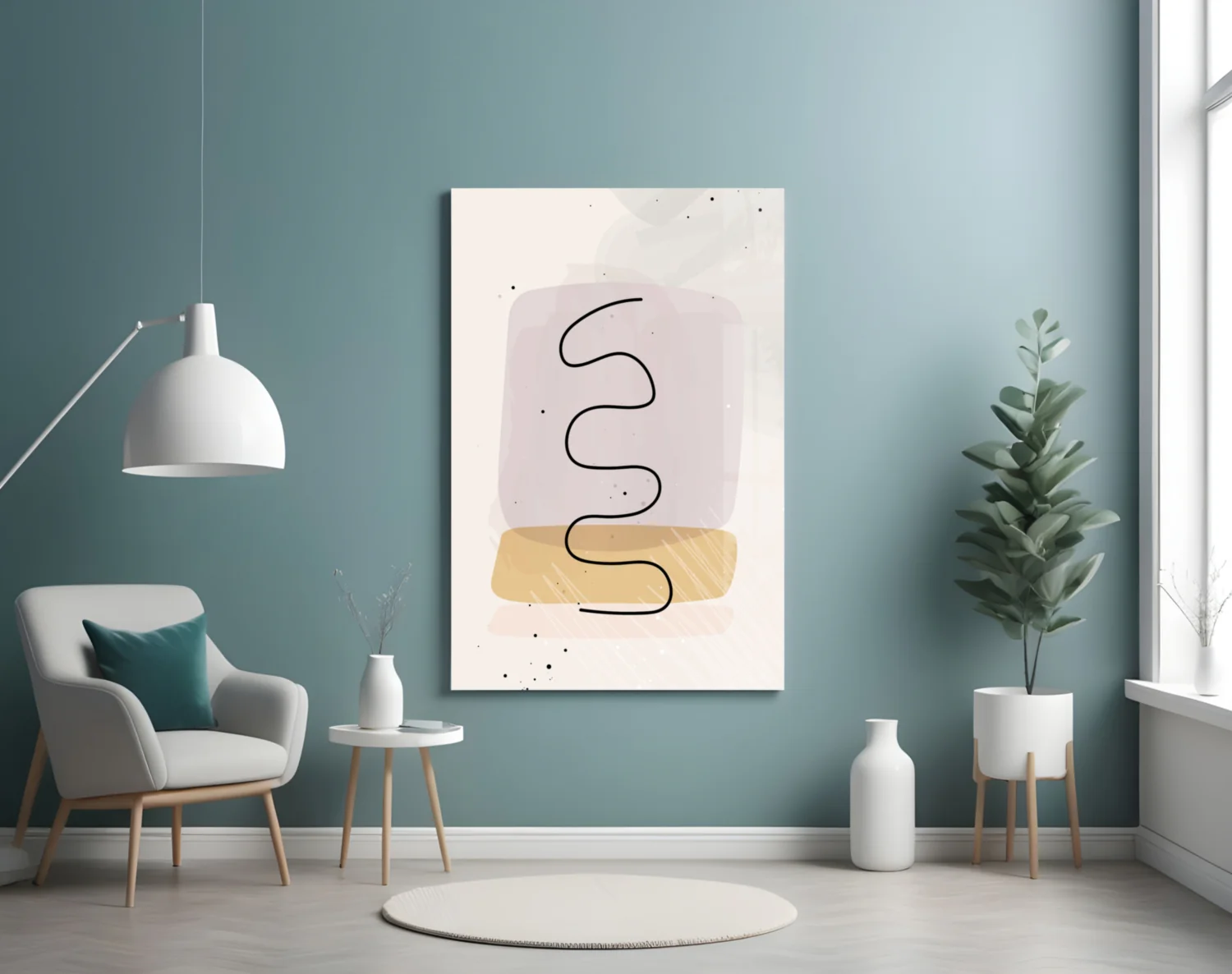 Lavender Mustard Squiggle Line Glass Wall Art - Image 5