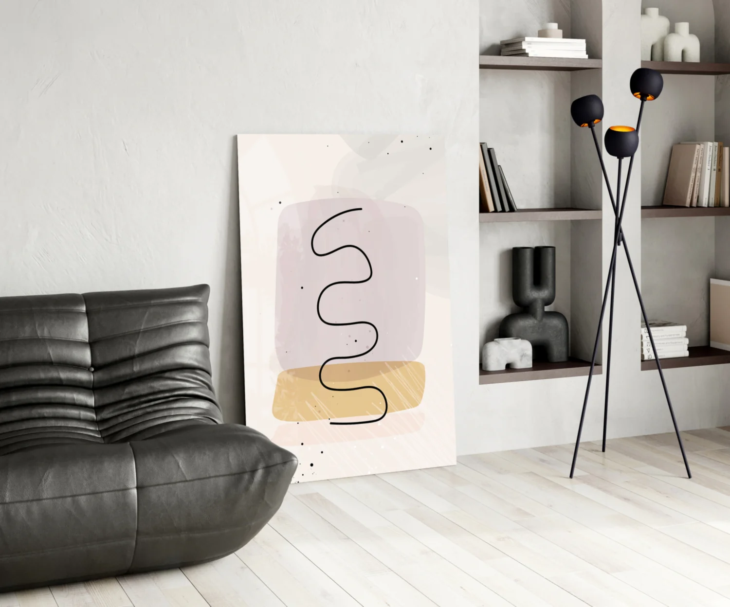 Lavender Mustard Squiggle Line Glass Wall Art - Image 6