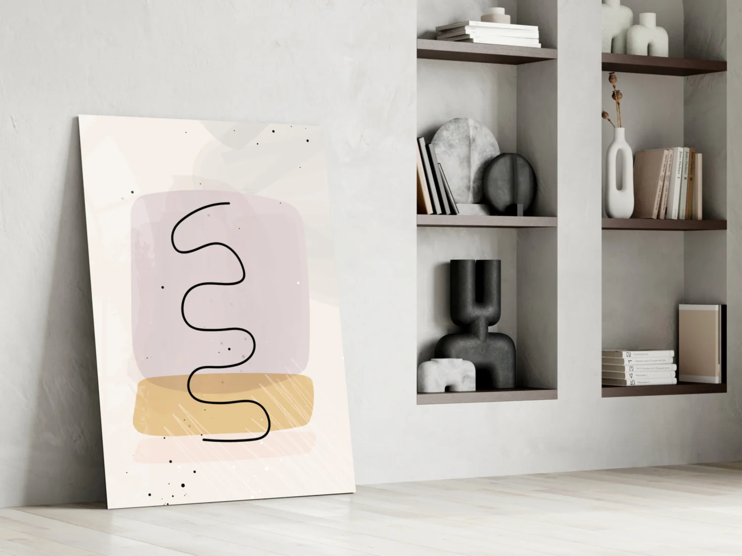 Lavender Mustard Squiggle Line Glass Wall Art - Image 7