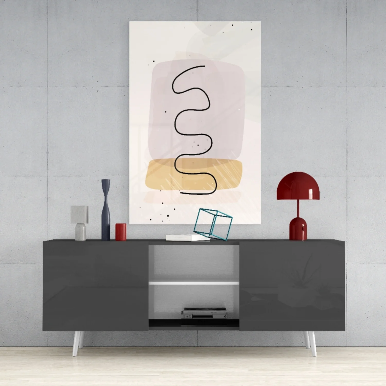 Lavender Mustard Squiggle Line Glass Wall Art - Image 9