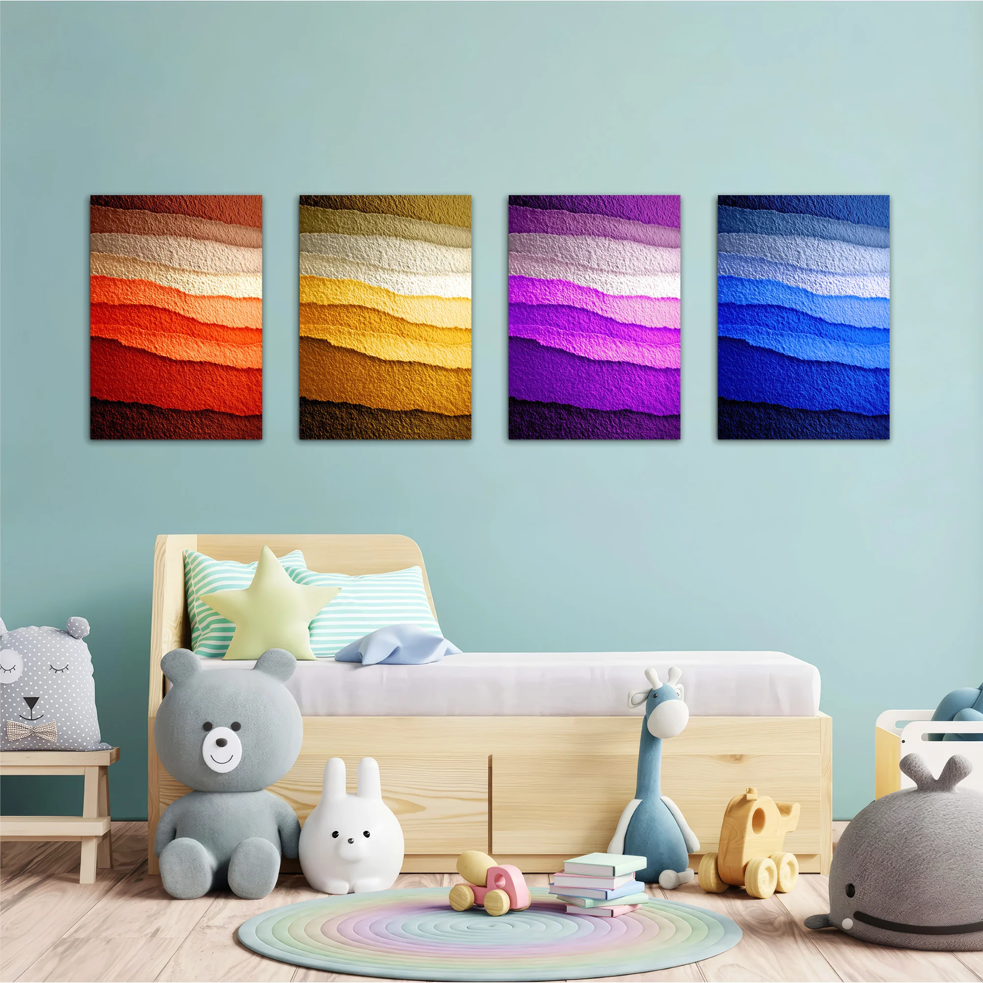 Layered Color Waves 4 Pieces Kids Metal Wall Art - Image 2