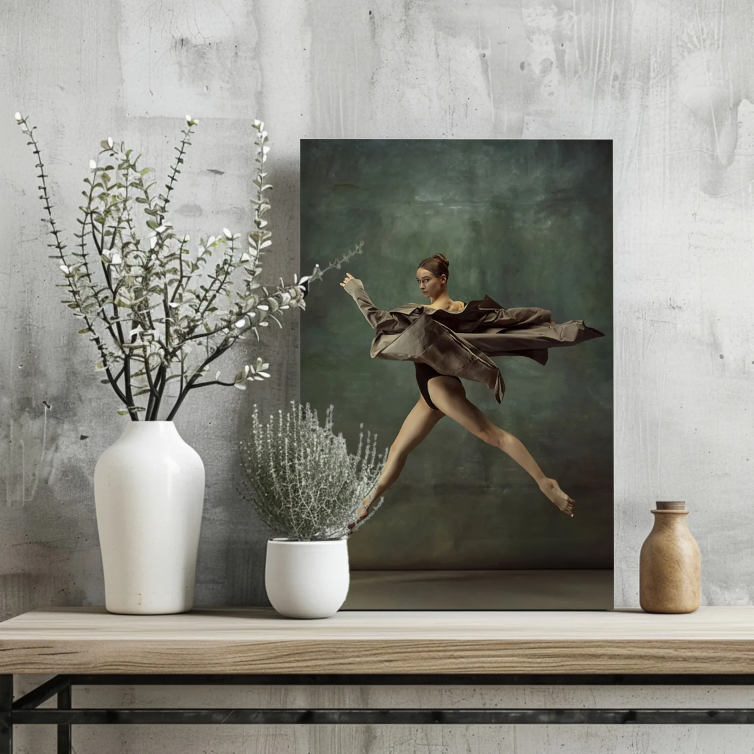 Leaping Dancer Brown Fabric Aluminum Print - Image 2