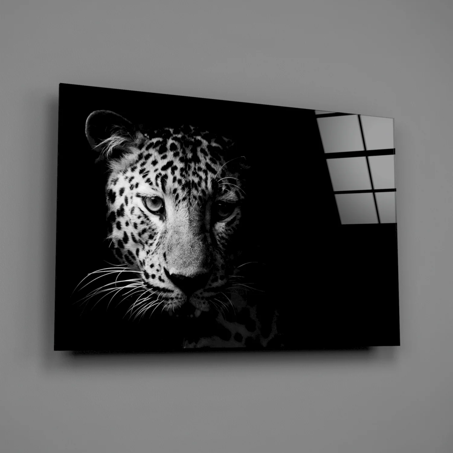Leopard Face In Shadow Glass Wall Art - Image 3