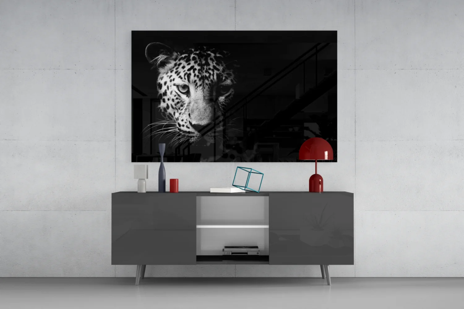 Leopard Face In Shadow Glass Wall Art - Image 9