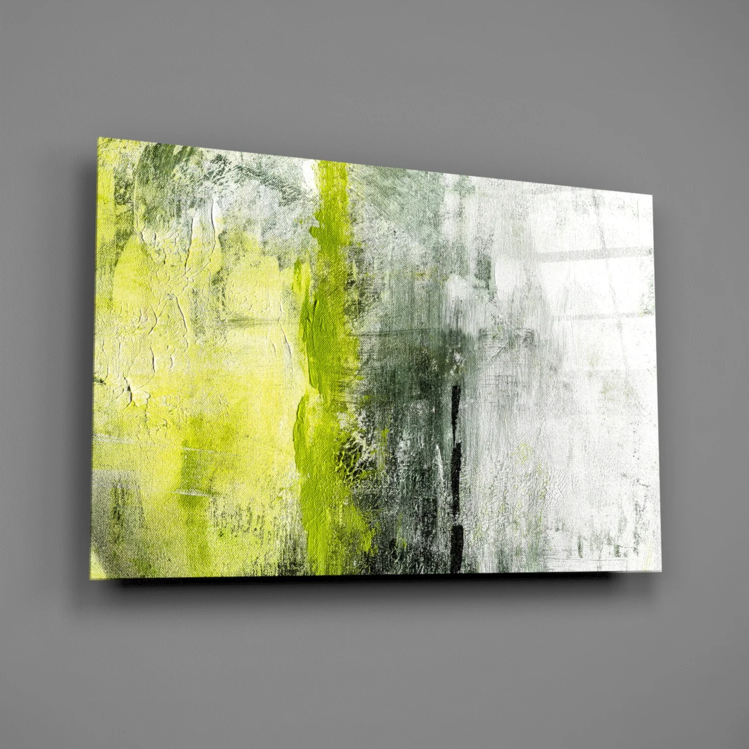 Lime Green Stripe Gray Glass Wall Art - Image 2