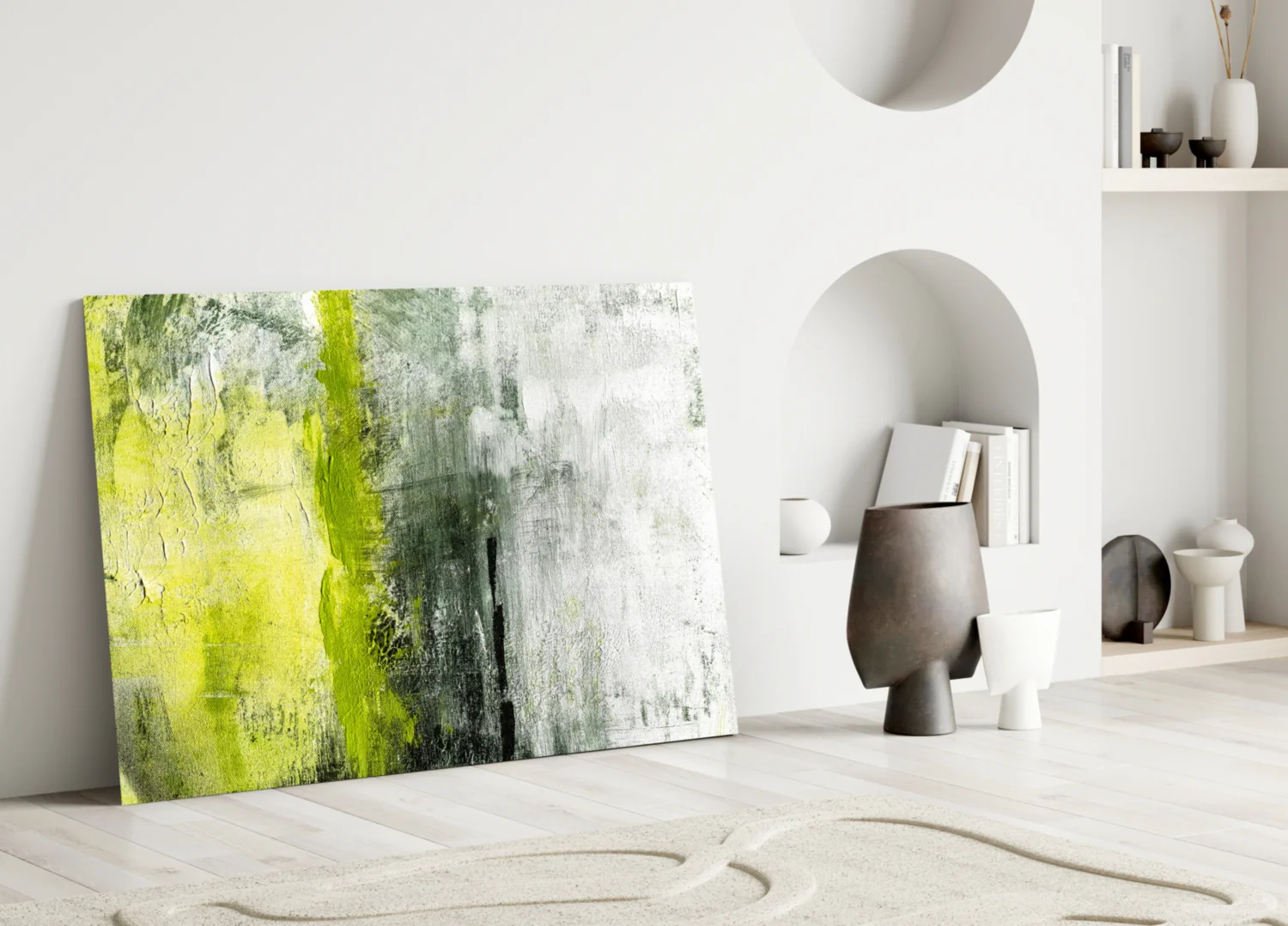 Lime Green Stripe Gray Glass Wall Art - Image 3