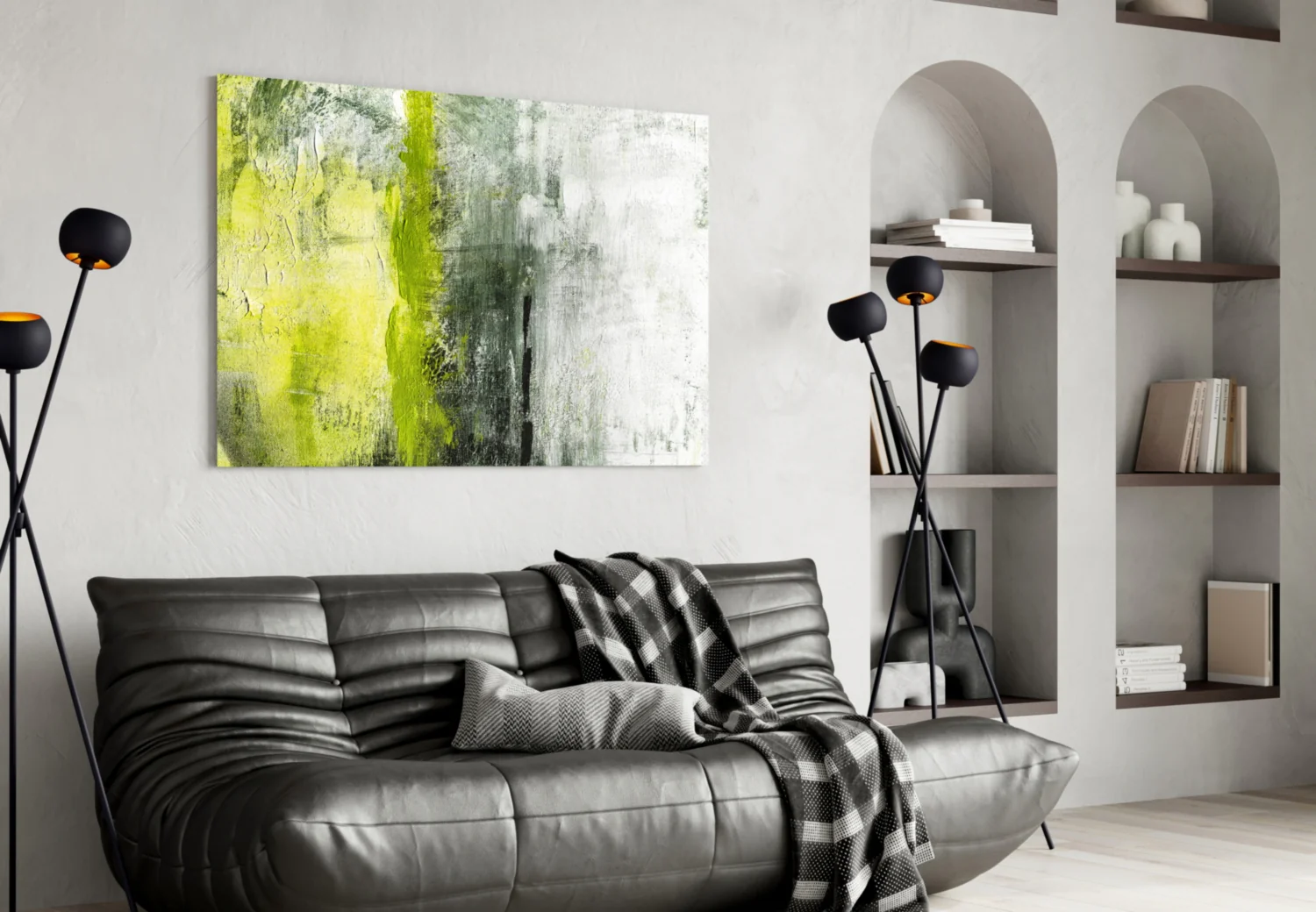 Lime Green Stripe Gray Glass Wall Art - Image 4