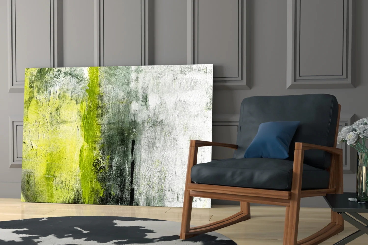 Lime Green Stripe Gray Glass Wall Art - Image 6
