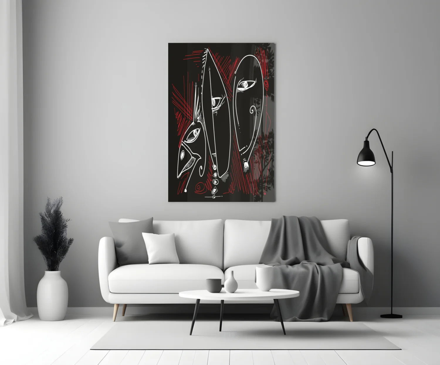 Line Art Faces Red Black Glass Wall Art - Image 3