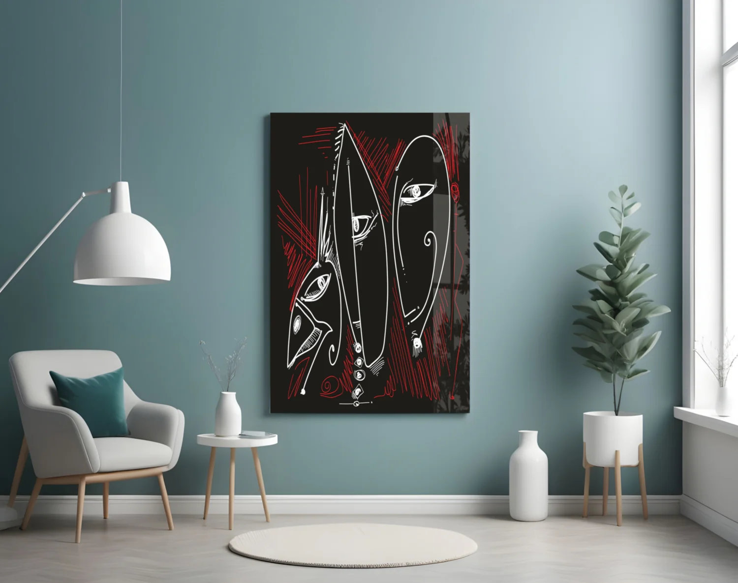 Line Art Faces Red Black Glass Wall Art - Image 4