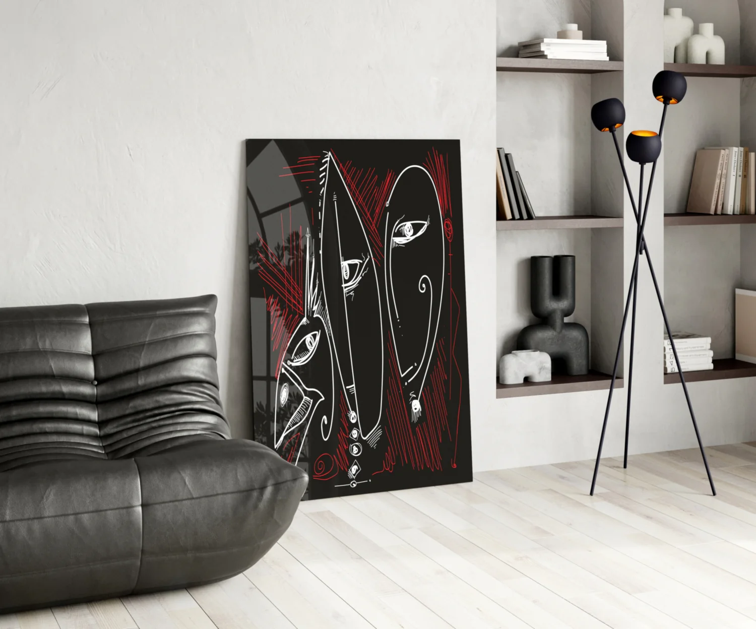 Line Art Faces Red Black Glass Wall Art - Image 5