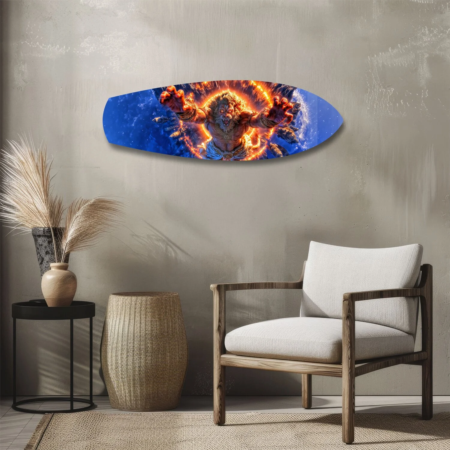 Lion God Mythology Fire Portal Glass Wall Art - Image 3
