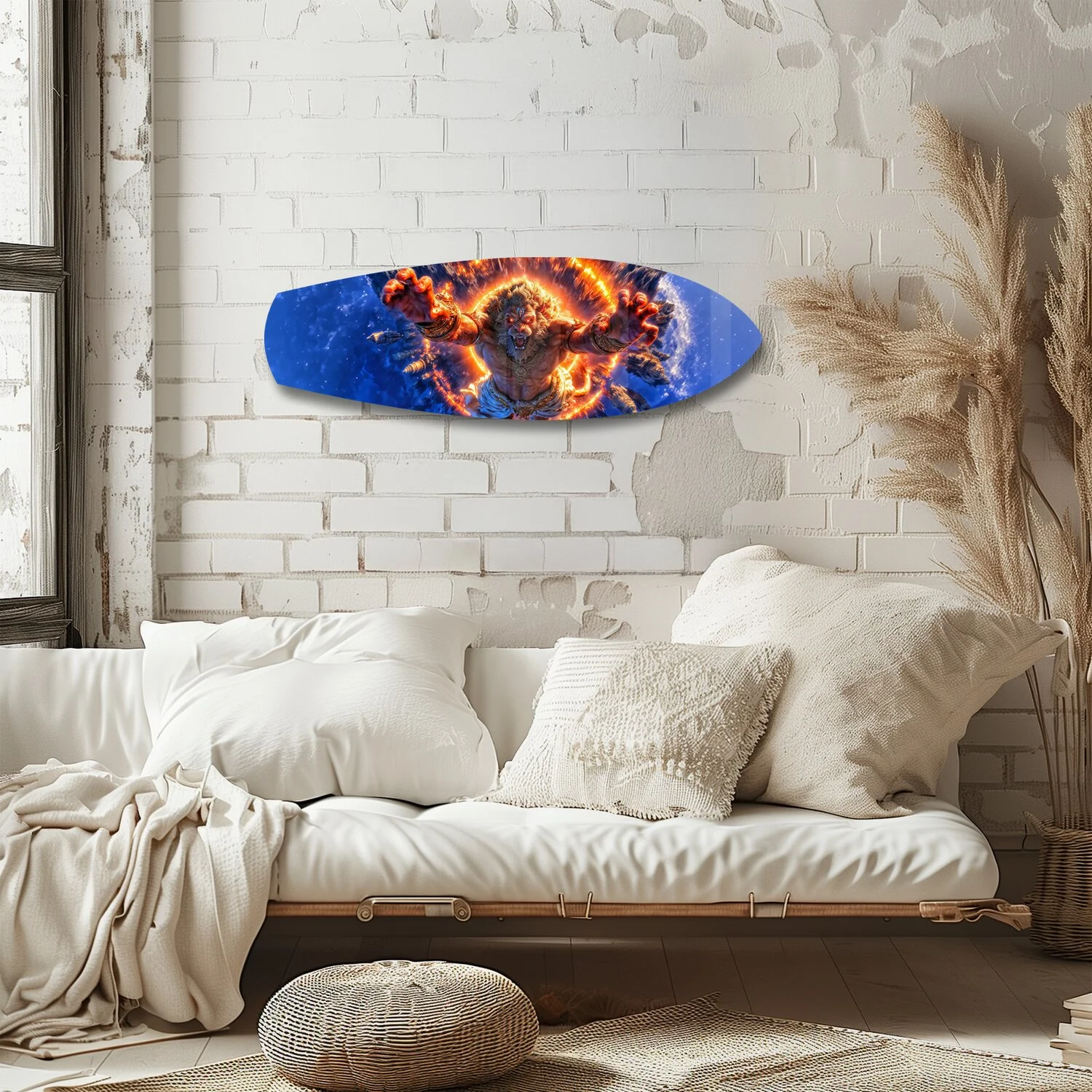 Lion God Mythology Fire Portal Glass Wall Art - Image 4
