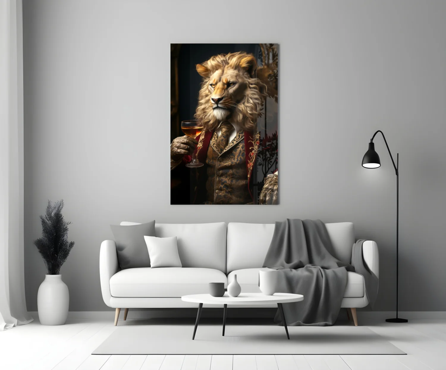 Lion in Crimson Military Coat Glass Wall Art - Image 4