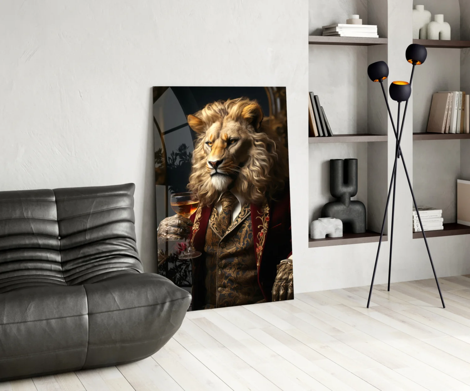 Lion in Crimson Military Coat Glass Wall Art - Image 6