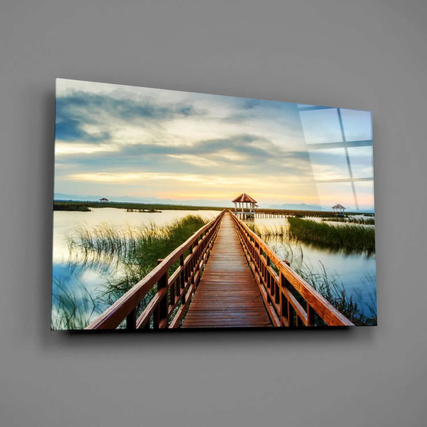 Long Dock on the Lake Glass Wall Art - Image 2