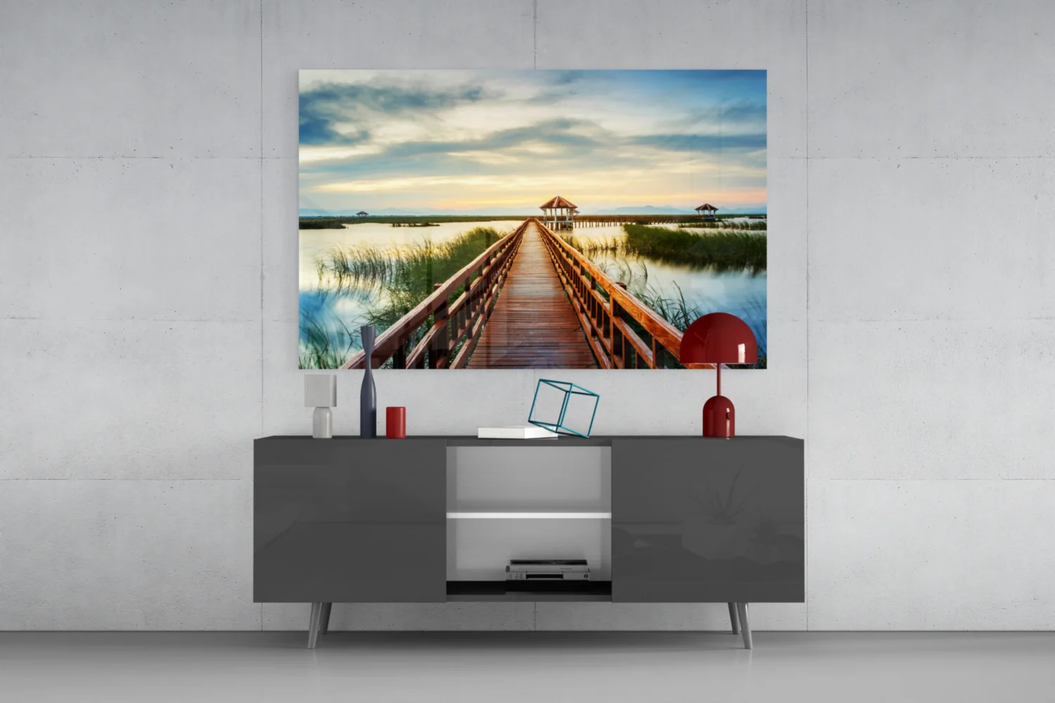 Long Dock on the Lake Glass Wall Art - Image 8