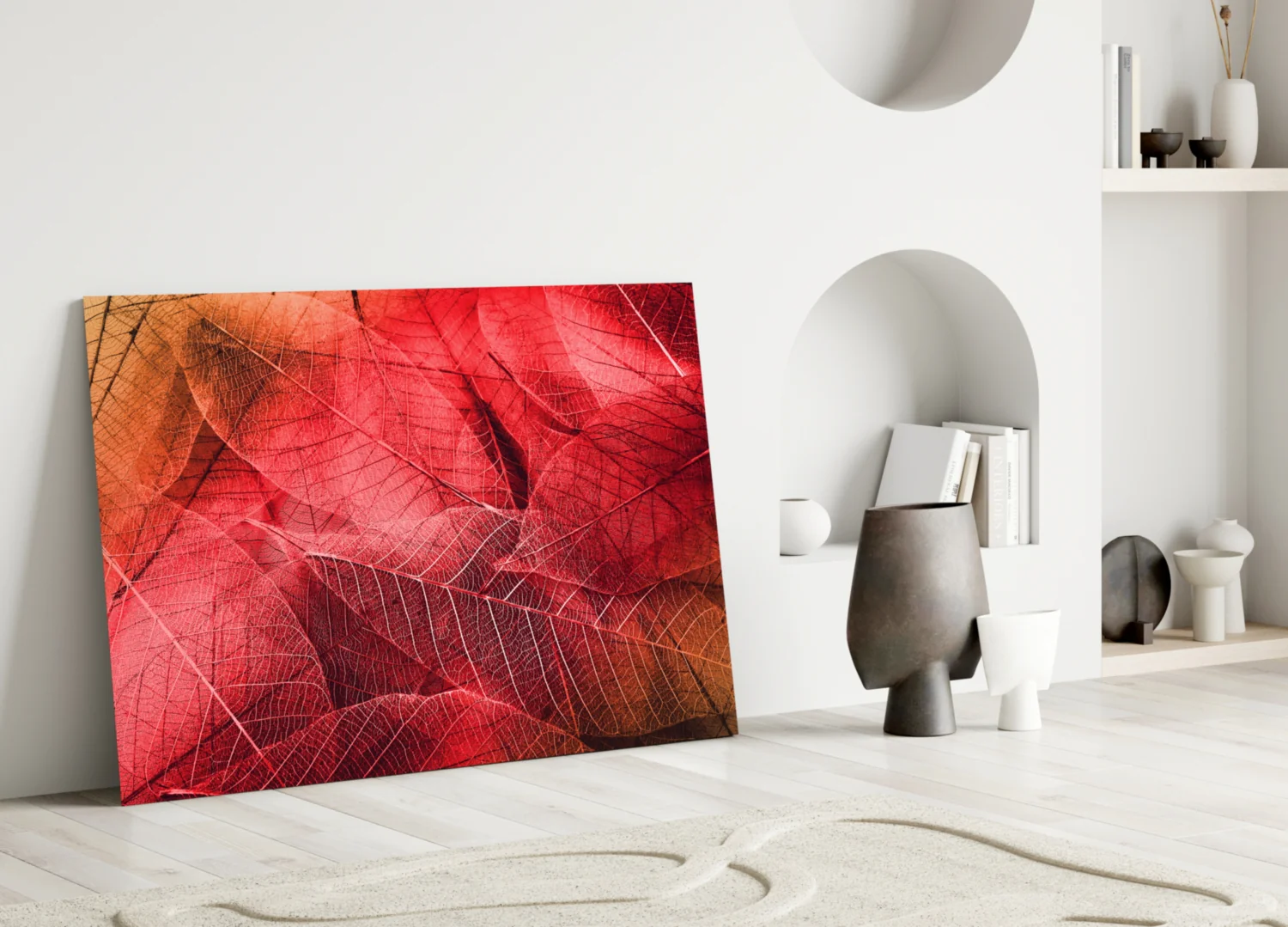 Macro Red Leaf Glass Wall Art - Image 3