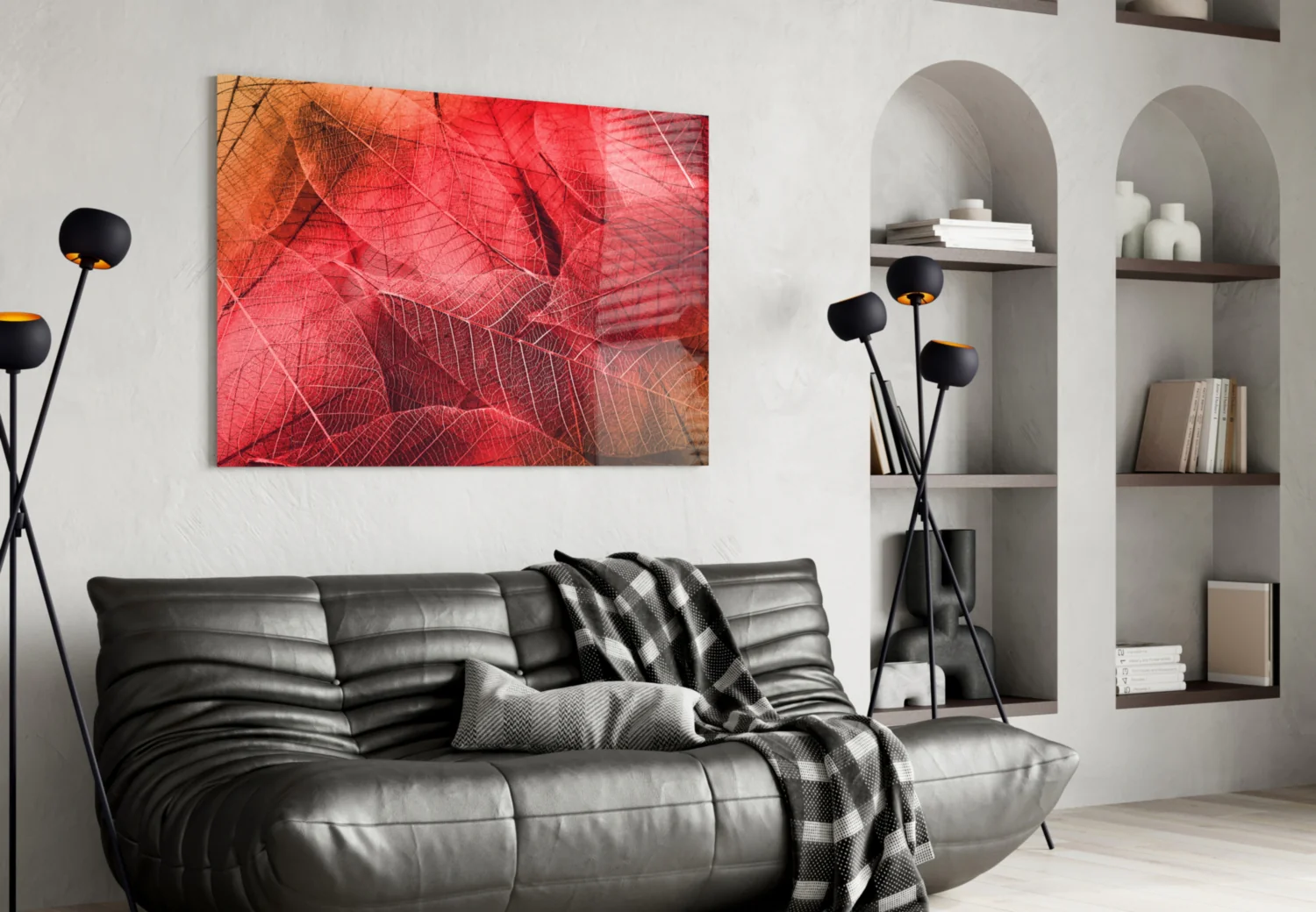 Macro Red Leaf Glass Wall Art - Image 4