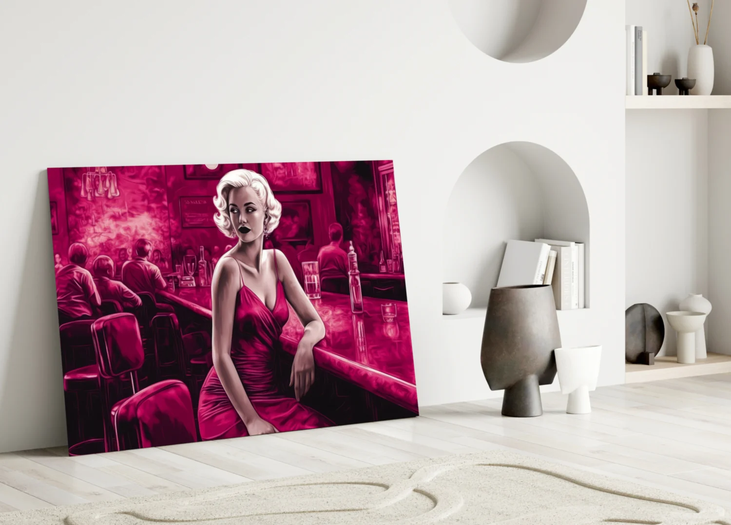 Magenta Blonde at Diner Bar Glass Wall Art - Image 3