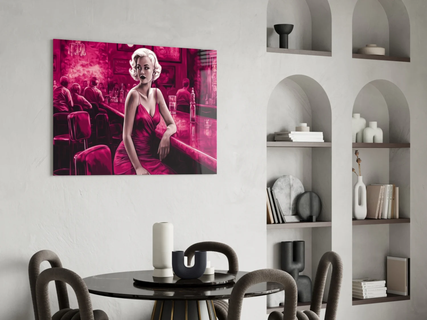 Magenta Blonde at Diner Bar Glass Wall Art - Image 5