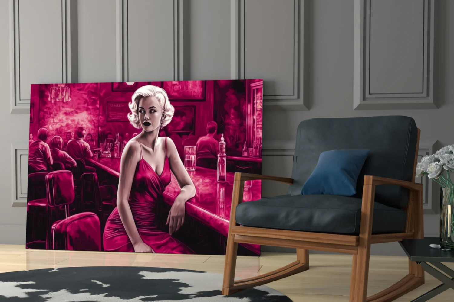 Magenta Blonde at Diner Bar Glass Wall Art - Image 6