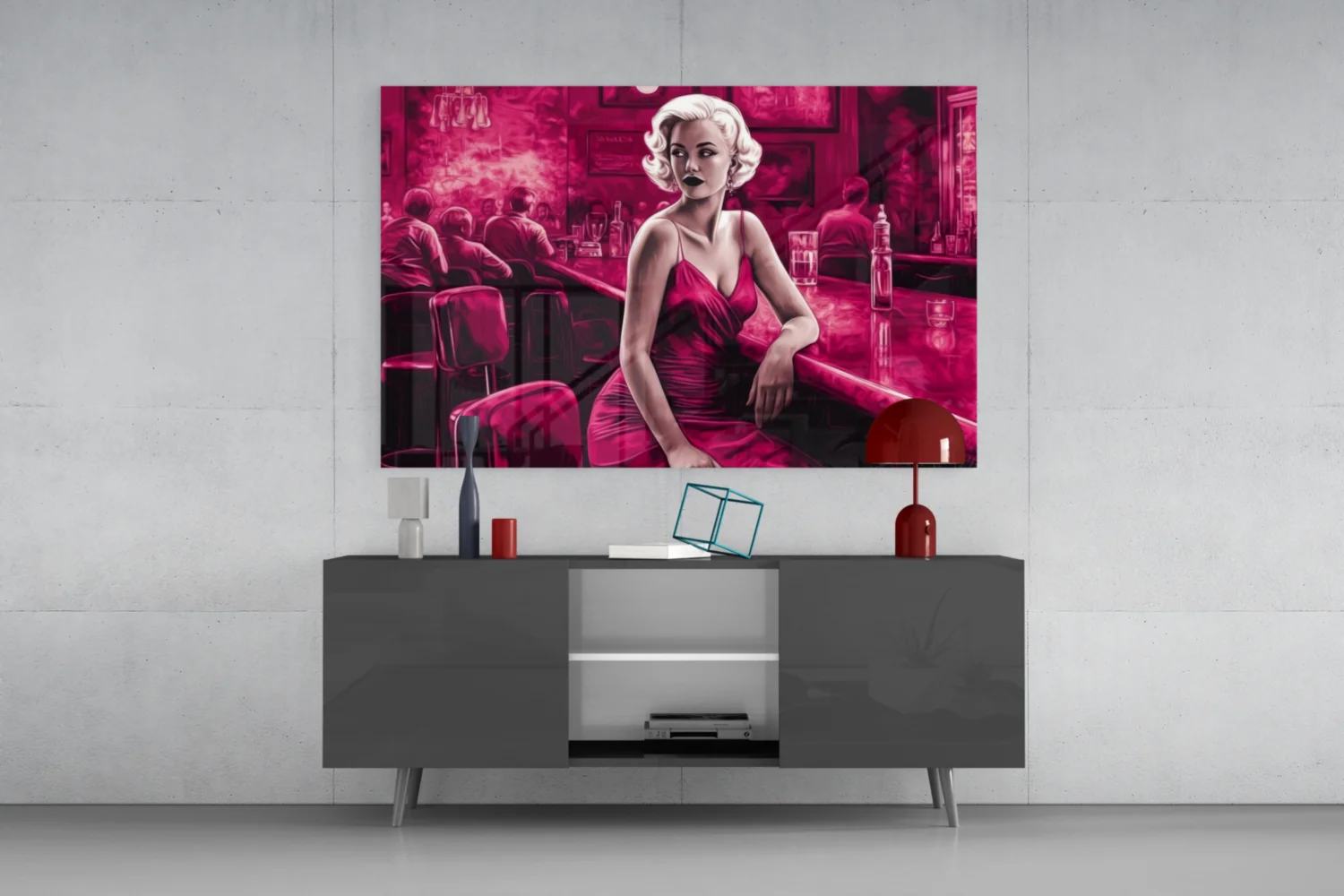 Magenta Blonde at Diner Bar Glass Wall Art - Image 8