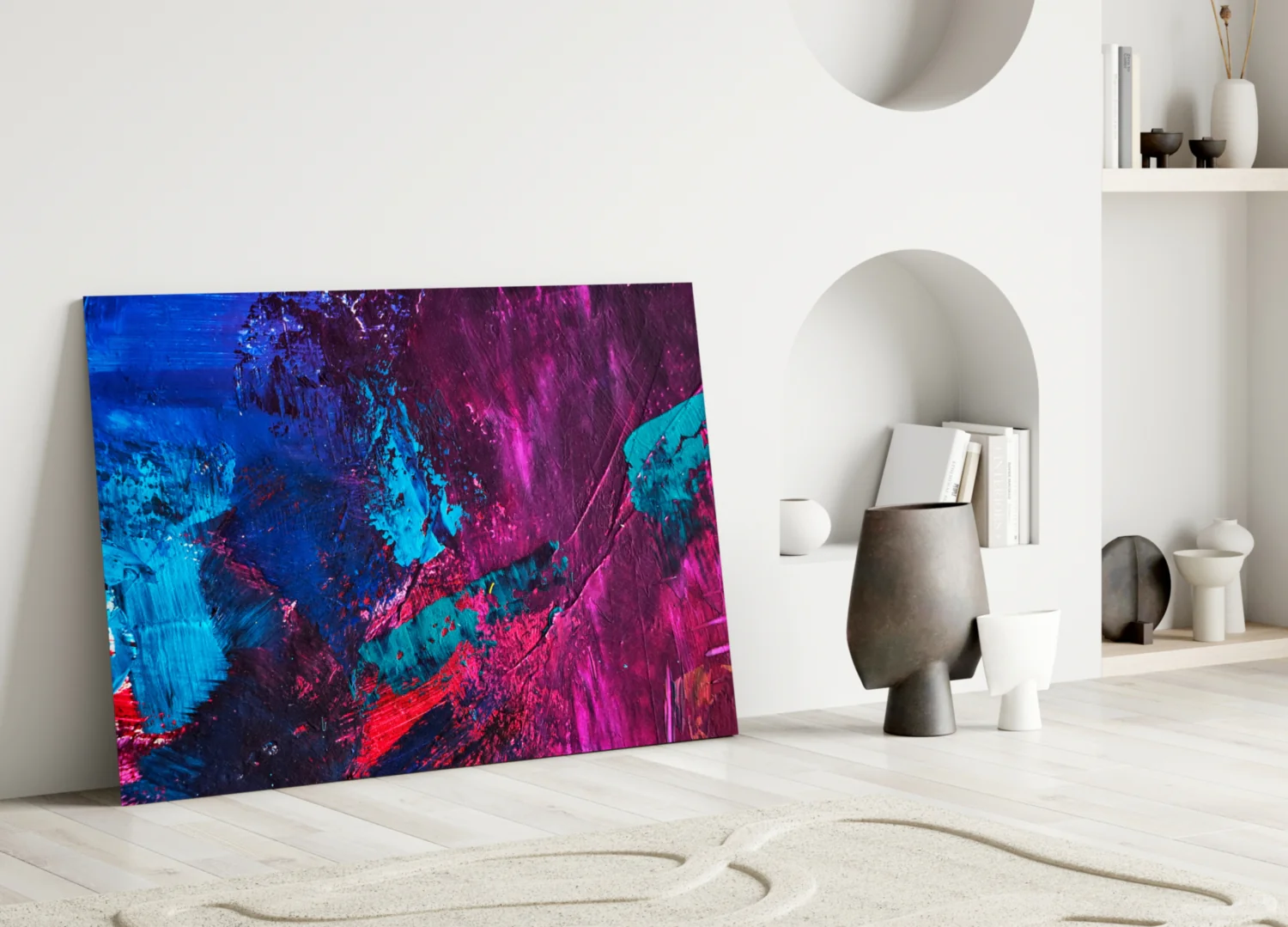 Magenta Blue Paint Strokes Glass Wall Art - Image 3