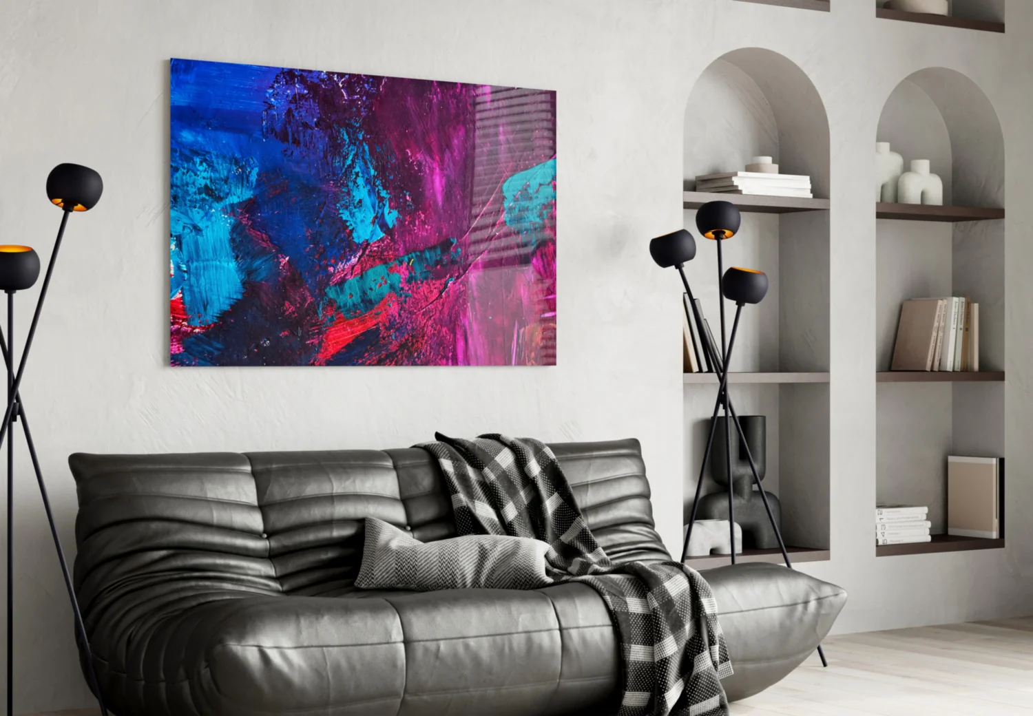 Magenta Blue Paint Strokes Glass Wall Art - Image 4