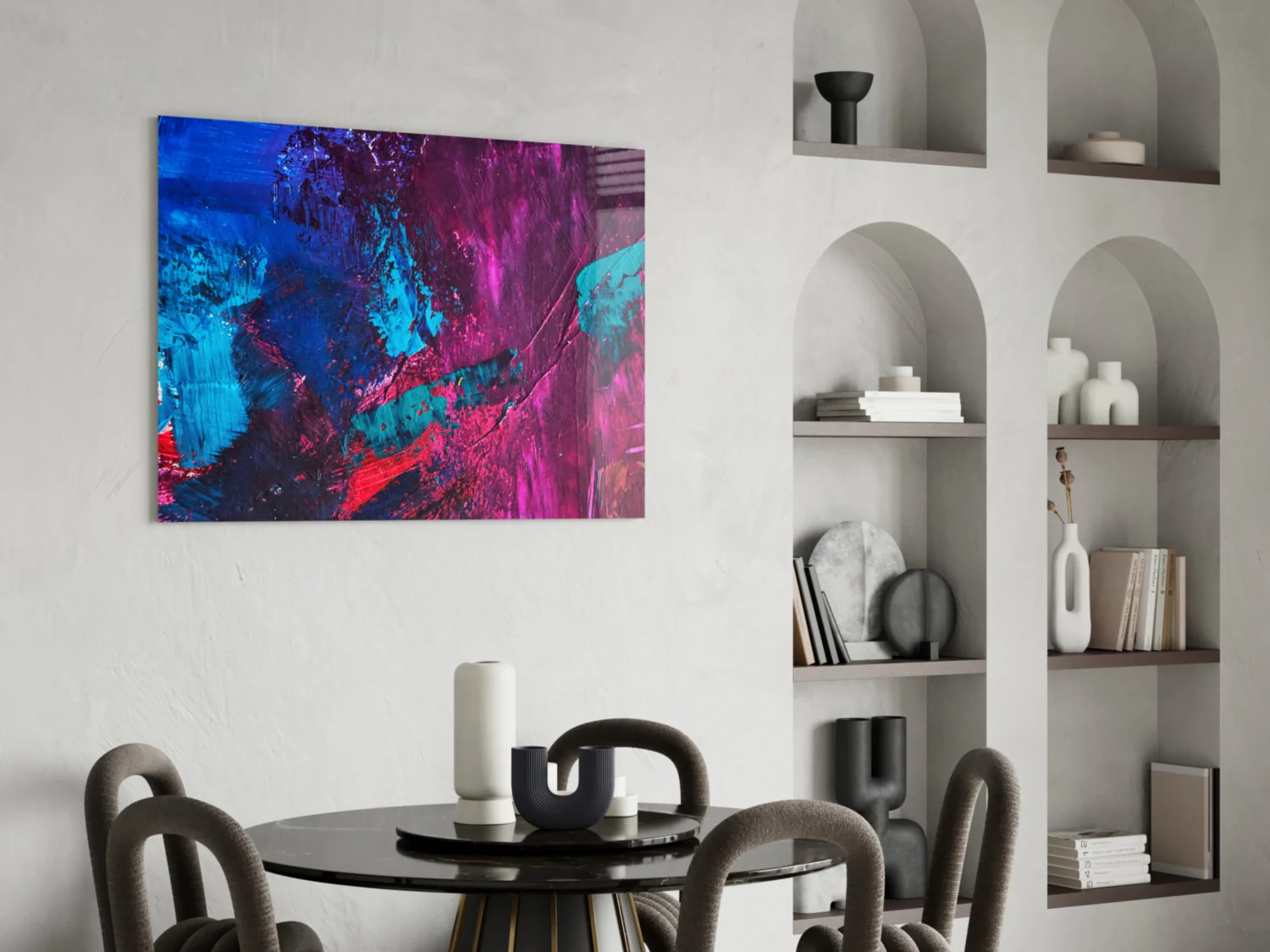 Magenta Blue Paint Strokes Glass Wall Art - Image 5
