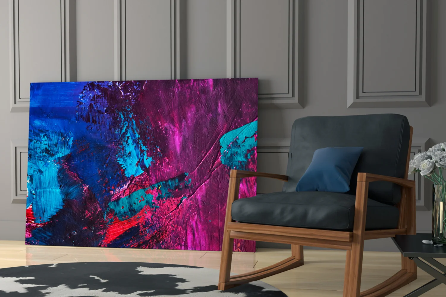 Magenta Blue Paint Strokes Glass Wall Art - Image 6