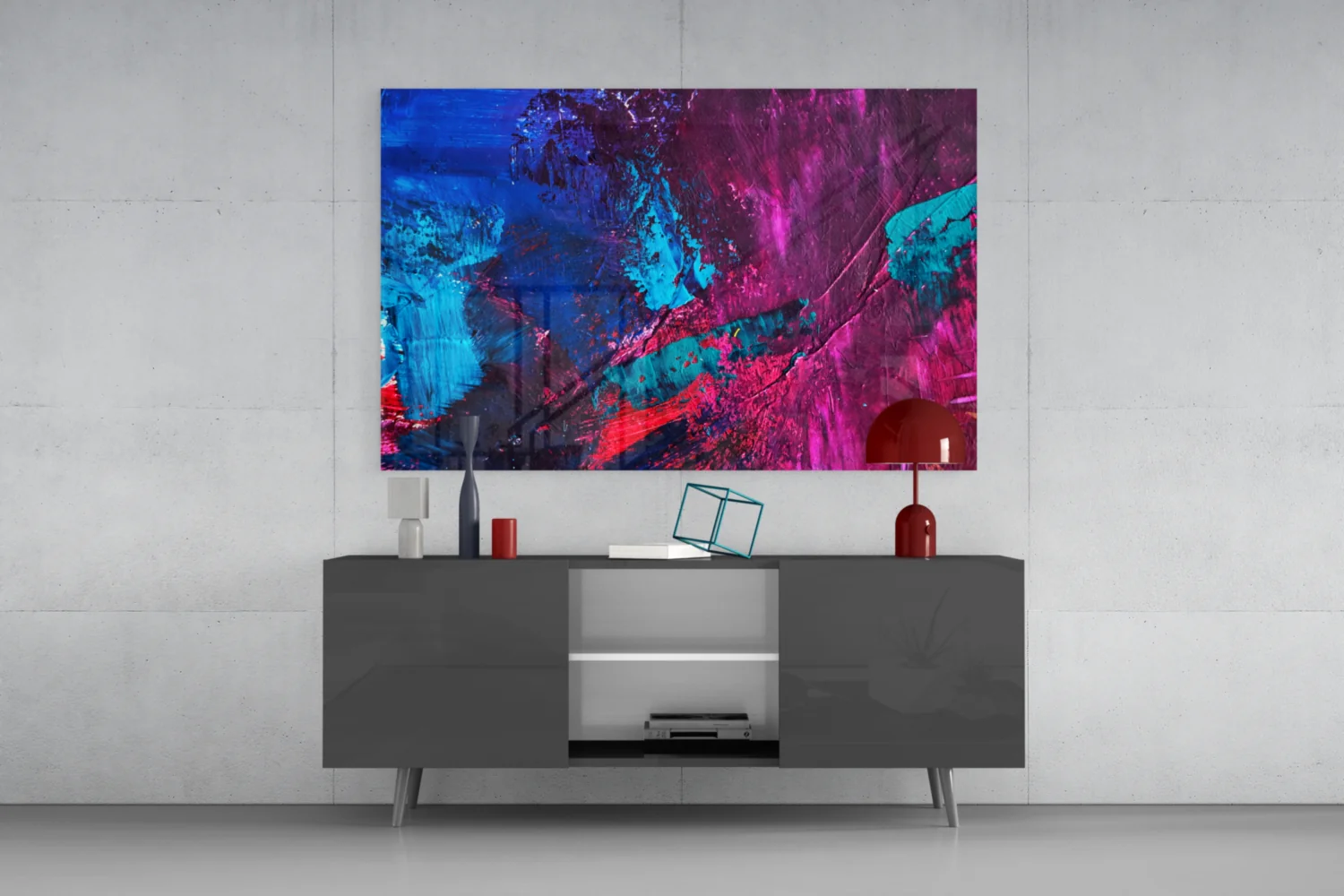 Magenta Blue Paint Strokes Glass Wall Art - Image 8
