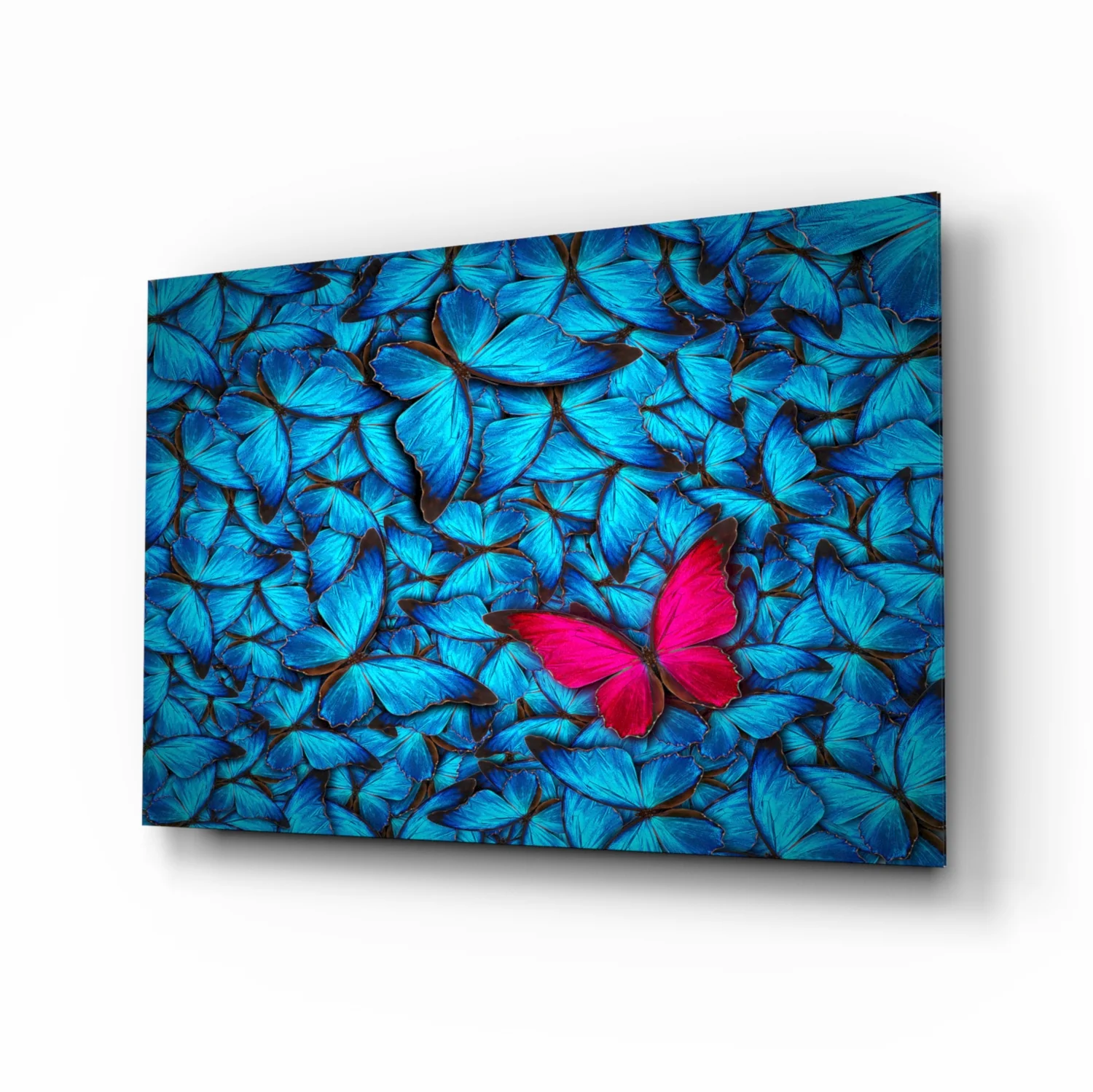 Magenta Butterfly Among Blue Glass Wall Art - Image 2