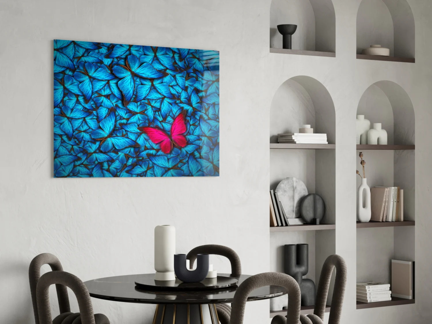 Magenta Butterfly Among Blue Glass Wall Art - Image 6
