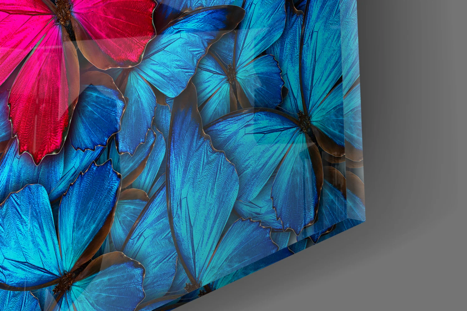 Magenta Butterfly Among Blue Glass Wall Art - Image 8