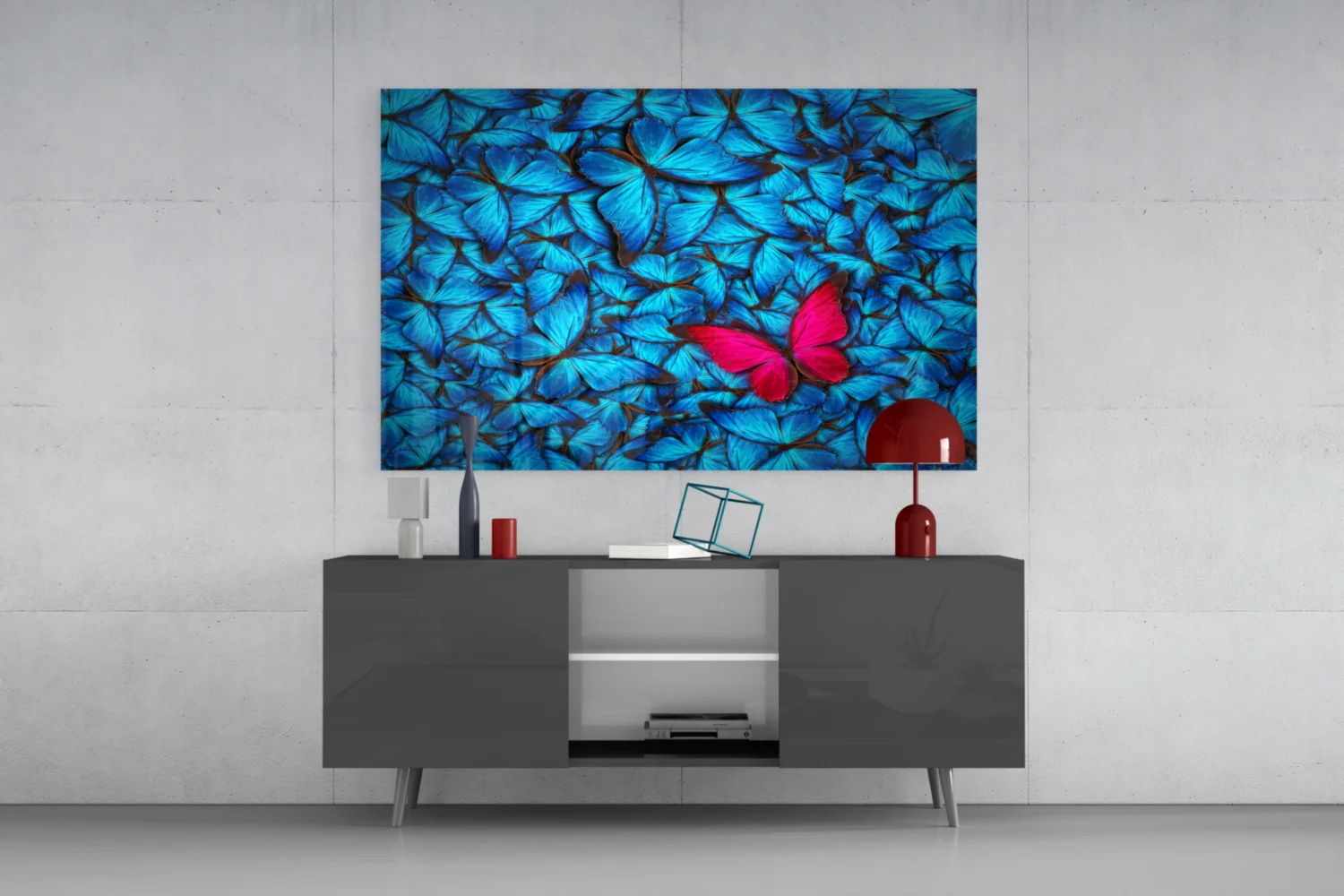 Magenta Butterfly Among Blue Glass Wall Art - Image 9